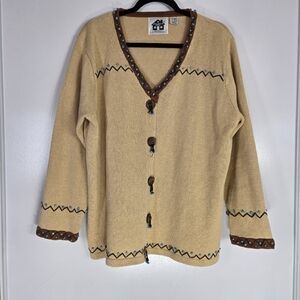 Storybook Knits Sweater Cardigan‎ Leather Turquoise Details Southwestern Size 1X